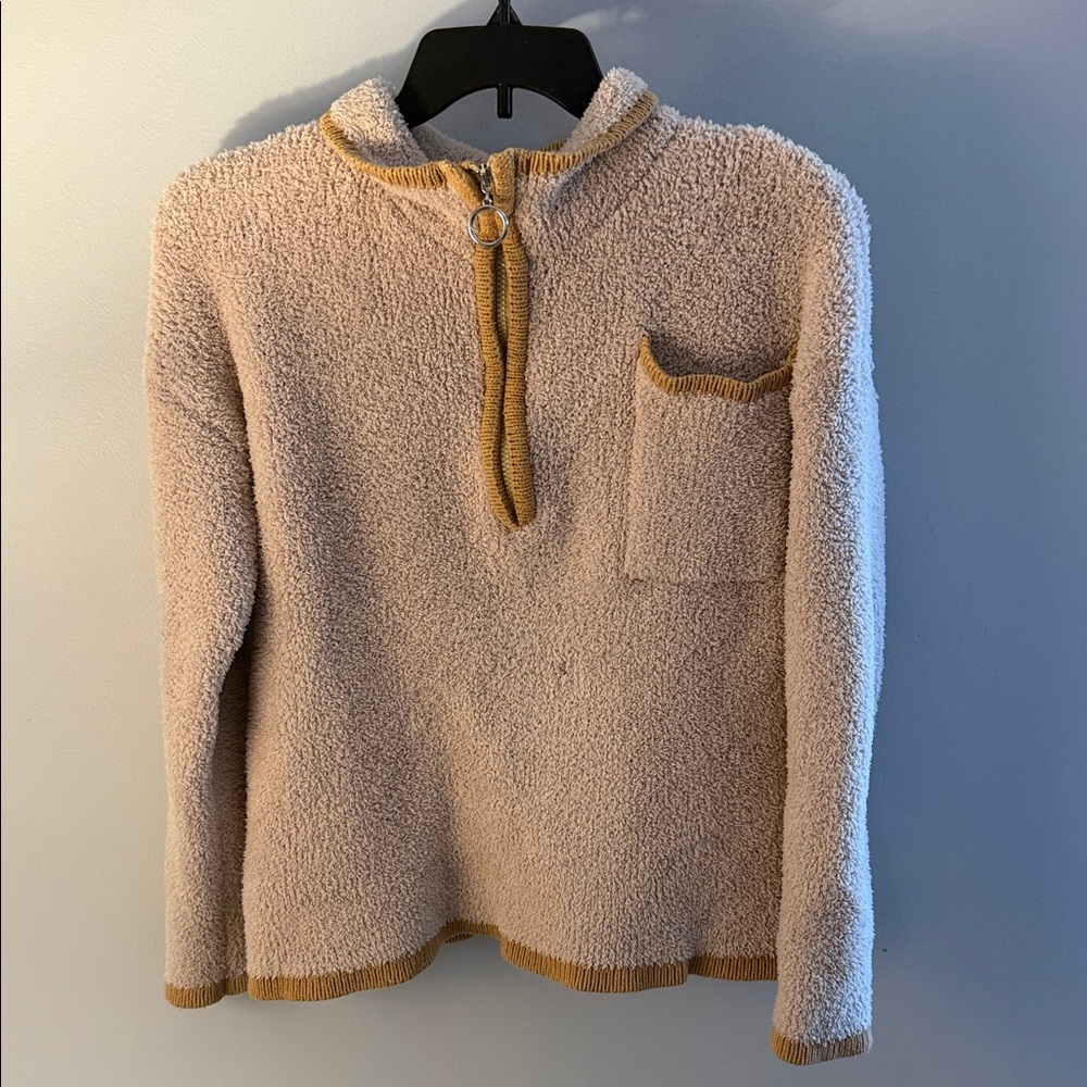 Pink Lily Cream and Tan Fleece Sweatshirt